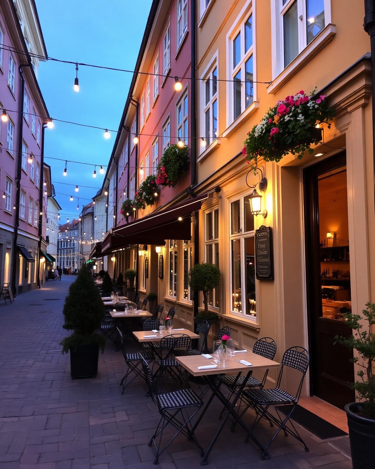 Uteservering med ljusslingor